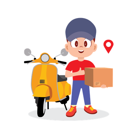 Boy doing parcel delivery at location  Illustration