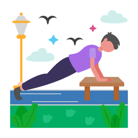 Boy doing Park Push Ups  Illustration