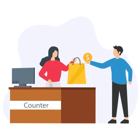 Boy doing payment at Store Counter  Illustration