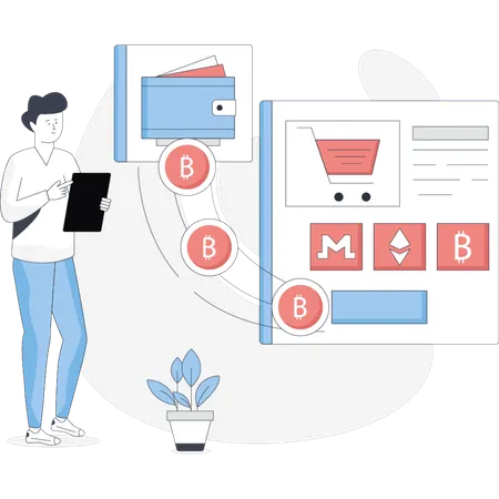 Boy doing payment online  Illustration