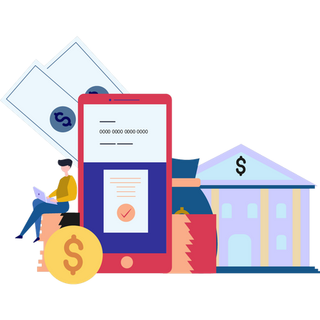 Boy doing payment using online banking  Illustration