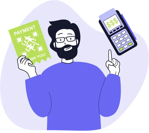 Boy doing payment using payment terminal  Illustration