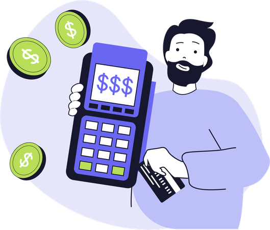 Boy doing payment using payment terminal  Illustration