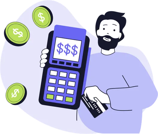 Boy doing payment using payment terminal  Illustration