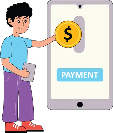 Boy doing phone payment  Illustration