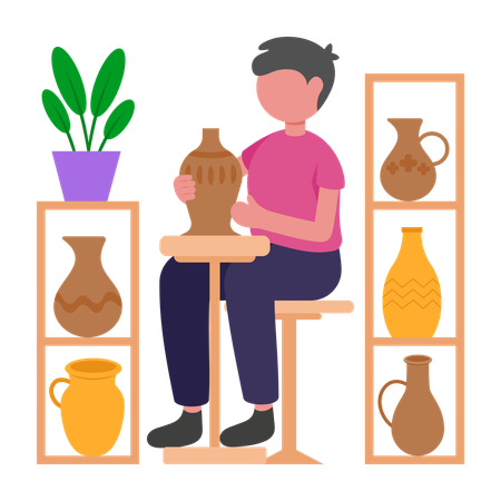 Boy doing pottery crafting  Illustration