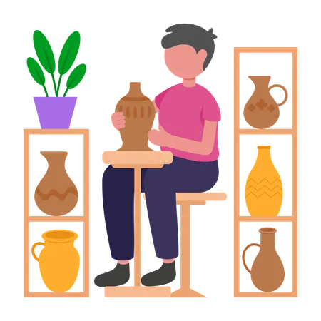 Boy doing pottery crafting  Illustration