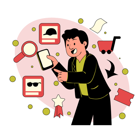 Boy doing Product Browsing  Illustration