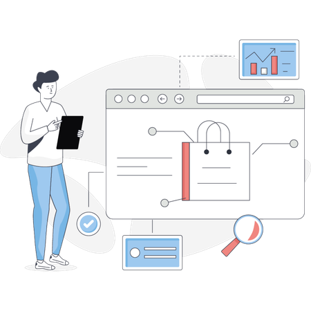 Boy doing product testing  Illustration