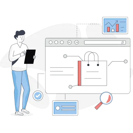 Boy doing product testing  Illustration