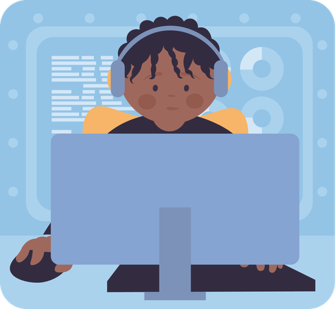 Boy doing programming work on computer  Illustration