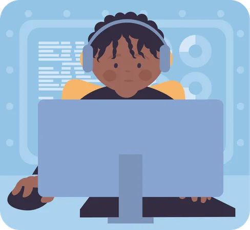 Boy doing programming work on computer  Illustration