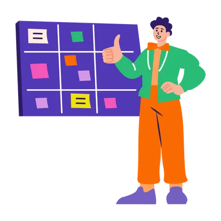 Boy doing project planning  Illustration