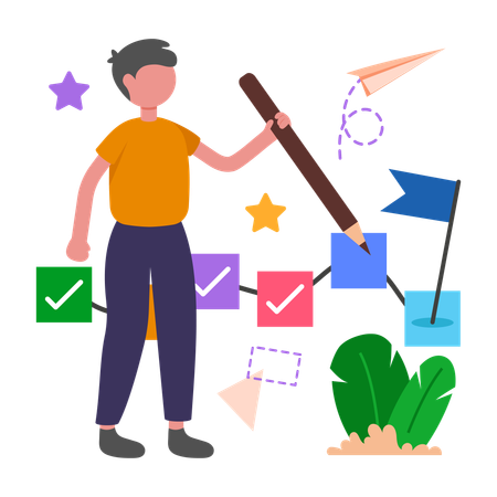 Boy doing Project Tracking  Illustration