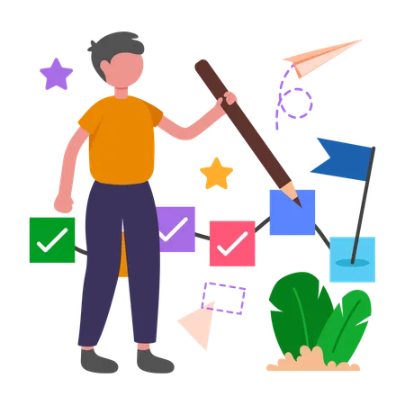 Boy doing Project Tracking  Illustration