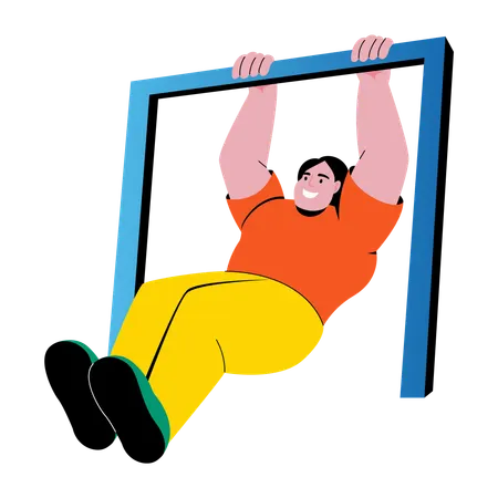 Boy doing pull ups  Illustration