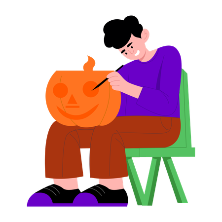 Boy doing pumpkin carving  Illustration