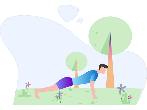 Boy doing pushup in park  Illustration