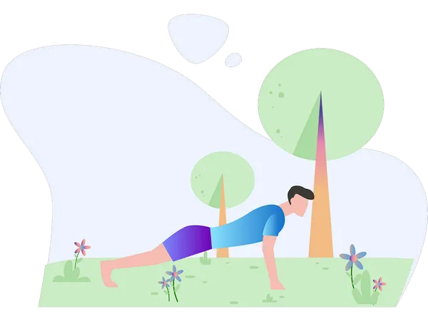 Boy doing pushup in park  Illustration