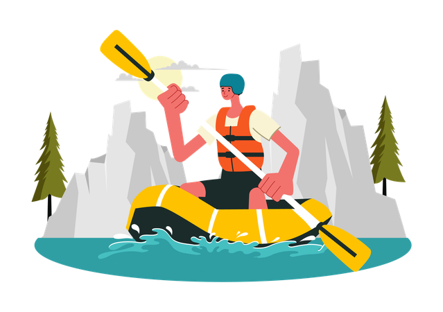 Boy doing rafting on outdoor activity  Illustration