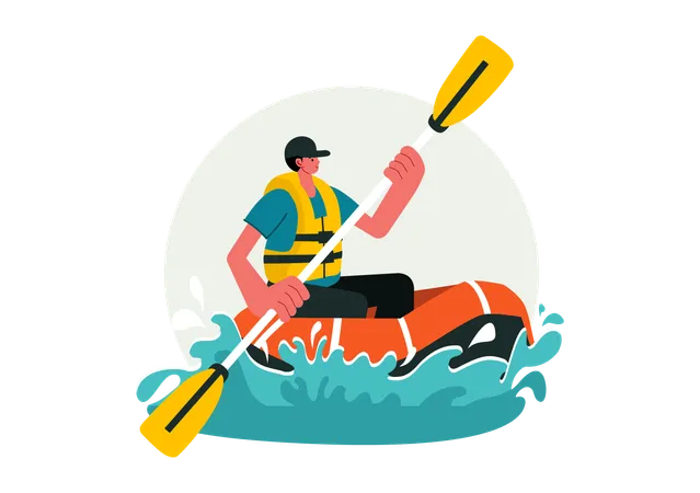 Boy doing Rafting Sport  Illustration