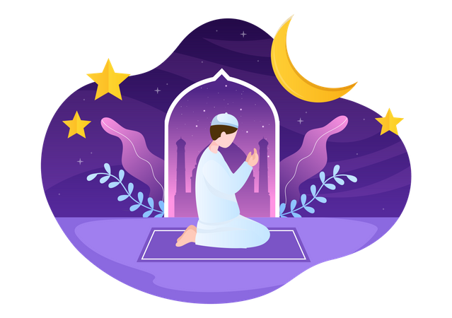 Boy doing Ramadan prayer  Illustration