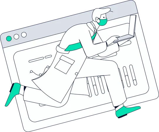 Boy doing remote data analysis  Illustration