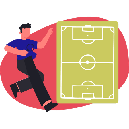Boy doing research on soccer game  Illustration