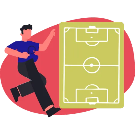 Boy doing research on soccer game  Illustration