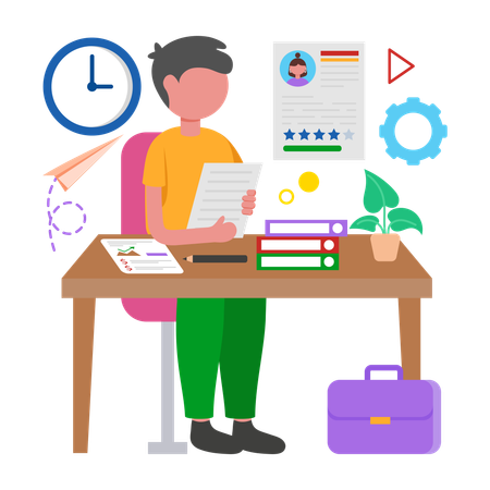 Boy doing Resume Screening  Illustration