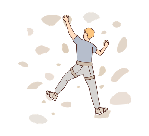 Boy doing rock climbing practice Illustration