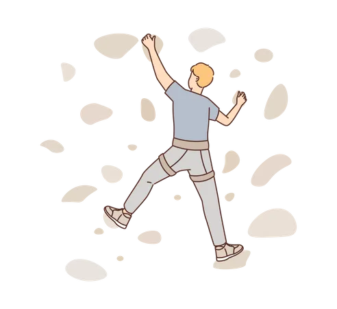 Boy doing rock climbing practice Illustration