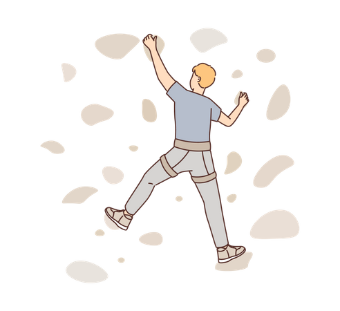 Boy doing rock climbing practice  Illustration