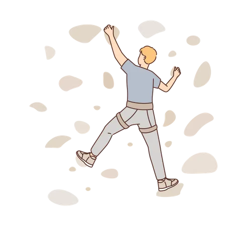 Boy doing rock climbing practice  Illustration