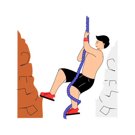 Boy doing rope climbing exercise  Illustration