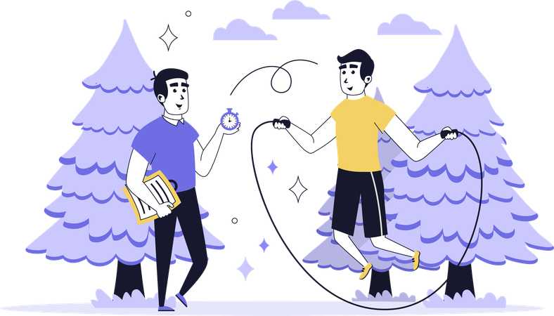 Boy doing rope skipping in park  Illustration