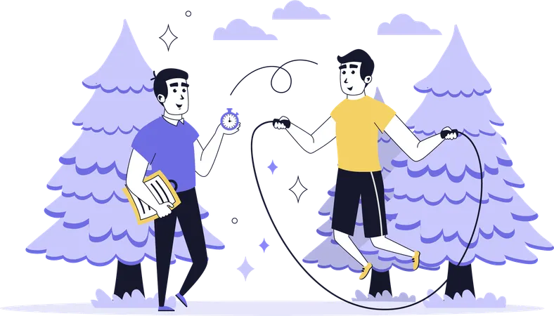 Boy doing rope skipping in park  Illustration