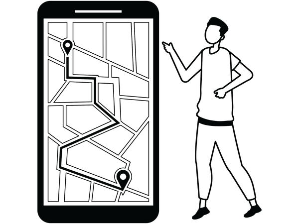 Boy doing route planning  Illustration