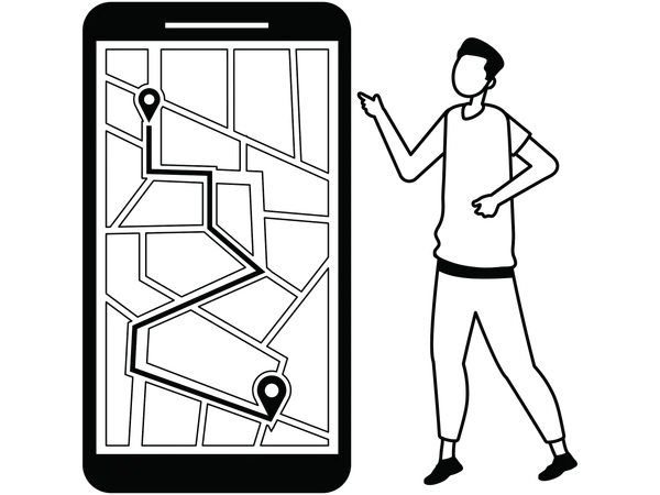Boy doing route planning  Illustration