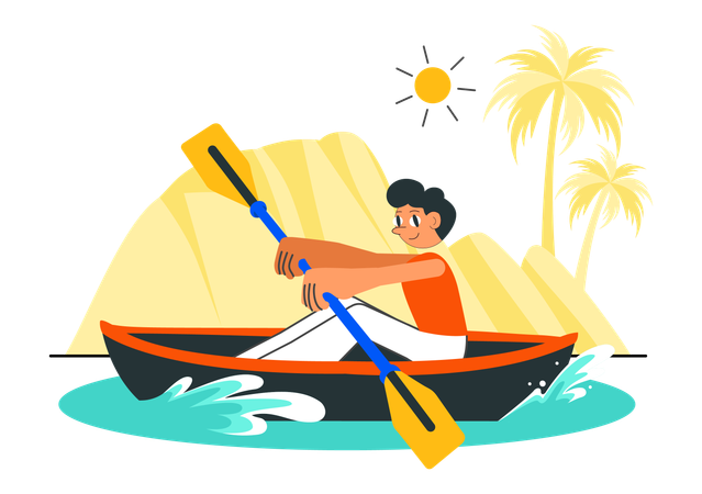Boy doing Rowing and Canoeing  Illustration