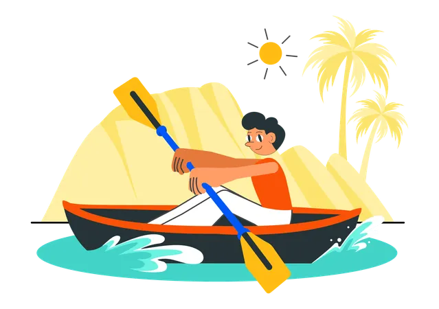 Boy doing Rowing and Canoeing  Illustration