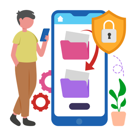 Boy doing Safe File Transfer  Illustration