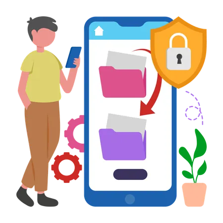 Boy doing Safe File Transfer  Illustration