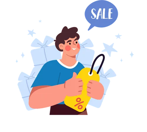 Boy doing sale shopping  Illustration