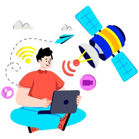 Boy doing Satellite Communication  Illustration