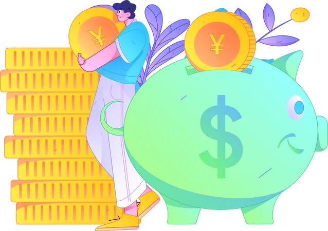 Boy doing savings analysis  Illustration