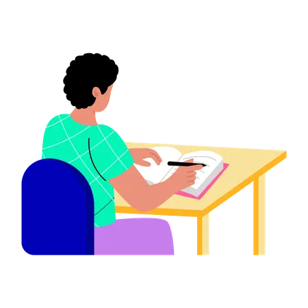 Boy doing school homework  Illustration