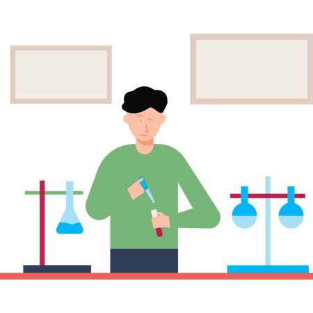 Boy doing science experiments in laboratory Illustration