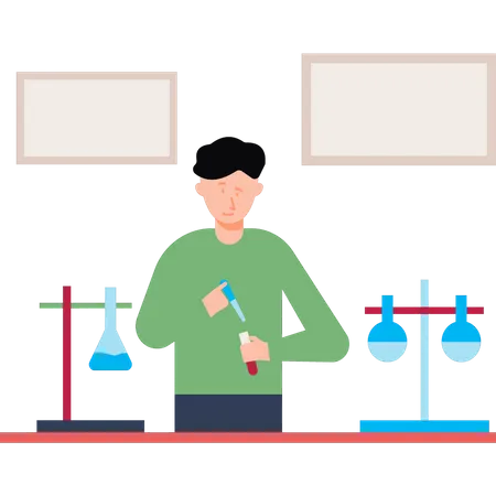 Boy doing science experiments in laboratory  Illustration