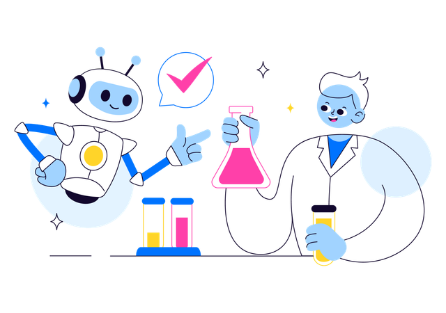 Boy doing Scientific Experiments with robot  Illustration